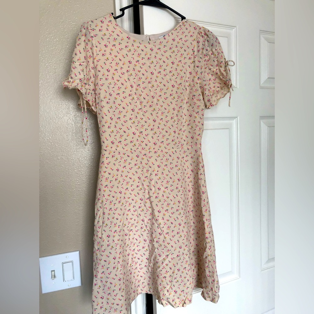 Madewell Cream mini dress, small pink floral pattern
